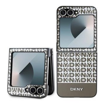 DKNY PU Leather Repeat Pattern Bottom Stripe Case for Samsung Galaxy Z Flip 6/7 FE Brown