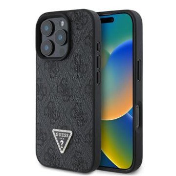Guess PU 4G Strass Triangle Metal Logo Case for iPhone 16 Pro Black