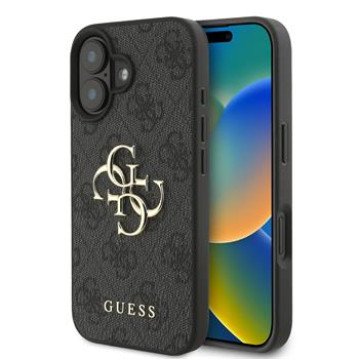 Guess PU 4G Metal Logo Case for iPhone 16 Grey
