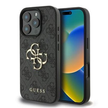 Guess PU 4G Metal Logo Case for iPhone 16 Pro Max Grey