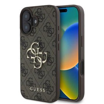 Guess PU 4G Metal Logo Case for iPhone 16 Brown