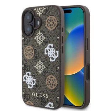 Guess PU 4G Peony MagSafe Case for iPhone 16 Brown