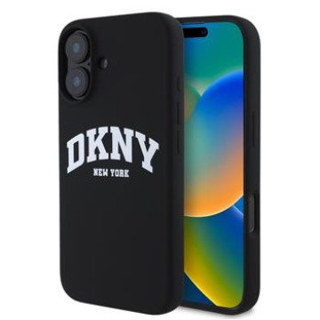 DKNY Liquid Silicone Arch Logo MagSafe Case for iPhone 16 Black