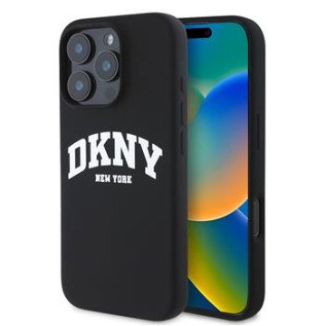 DKNY Liquid Silicone Arch Logo MagSafe Case for iPhone 16 Pro Black