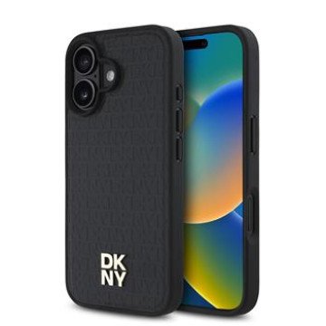 DKNY PU Leather Repeat Pattern Stack Logo MagSafe Case for iPhone 16 Black DKNY PU Leather Repeat Pattern Stack Logo MagSafe Case for iPhone 16 Black