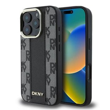 DKNY PU Leather Checkered Pattern Magsafe Case for iPhone 16 Pro Max Black