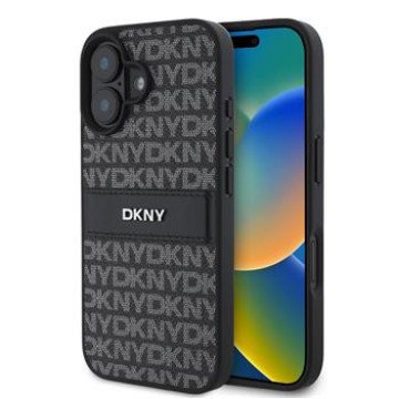 DKNY PU Leather Repeat Pattern Tonal Stripe Case for iPhone 16 Plus Black DKNY PU Leather Repeat Pattern Tonal Stripe Case for iPhone 16 Plus Black