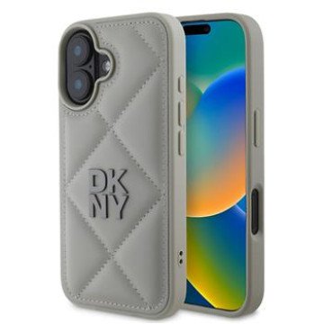 DKNY PU Leather Quilted Stack Logo Case for iPhone 16 Plus Grey