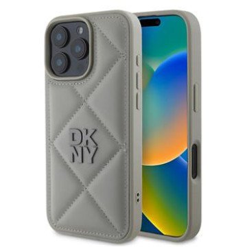 DKNY PU Leather Quilted Stack Logo Case for iPhone 16 Pro Max Grey