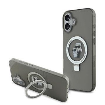 Karl Lagerfeld Ringstand Karl and Choupette MagSafe Case for iPhone 16 Plus Black