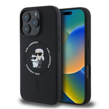 Karl Lagerfeld Liquid Silicone Karl and Choupette MagSafe Case for iPhone 16 Pro Black