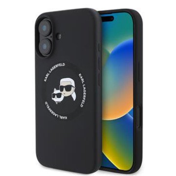 Karl Lagerfeld Liquid Silicone K&CH Heads MagSafe Case for iPhone 16 Black
