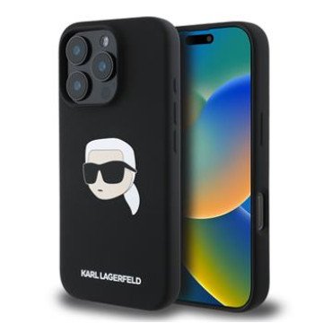 Karl Lagerfeld Liquid Silicone Karl Head MagSafe Case for iPhone 16 Pro Black
