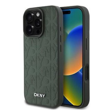 DKNY PU Leather Grid Pattern Magsafe Case for iPhone 16 Pro Green