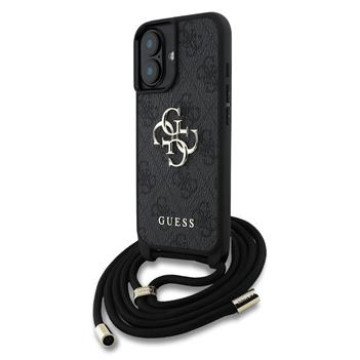 Guess PU 4G Metal Logo Crossbody Strap Case for iPhone 16 Black