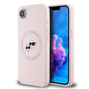 Karl Lagerfeld Liquid Silicone K&CH Heads MagSafe Case for iPhone 16e/17e Pink