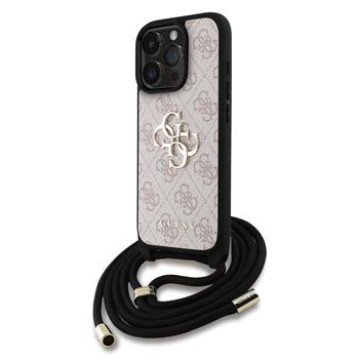 Guess PU 4G Metal Logo Crossbody Strap Case for iPhone 15 Pro Pink