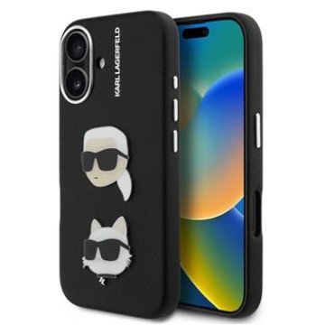 Karl Lagerfeld Grained PU K&CH Heads Case for iPhone 16 Black Karl Lagerfeld Grained PU K&CH Heads Case for iPhone 16 Black