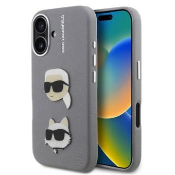 Karl Lagerfeld Grained PU K&CH Heads Case for iPhone 16 Grey Karl Lagerfeld Grained PU K&CH Heads Case for iPhone 16 Grey