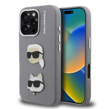 Karl Lagerfeld Grained PU K&CH Heads Case for iPhone 16 Pro Grey Karl Lagerfeld Grained PU K&CH Heads Case for iPhone 16 Pro Grey
