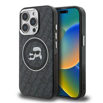 Karl Lagerfeld IML K&CH Heads Repeated Logo MagSafe Case for iPhone 15 Pro Max Black