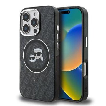 Karl Lagerfeld IML K&CH Heads Repeated Logo MagSafe Case for iPhone 16 Pro Black