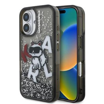 Karl Lagerfeld Liquid Glitter Scattered Choupette Case for iPhone 16 Black