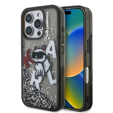 Karl Lagerfeld Liquid Glitter Scattered Choupette Case for iPhone 16 Pro Max Black