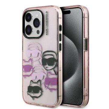 Karl Lagerfeld IML Multi K&CH Heads Case for iPhone 15 Pro Max Pink
