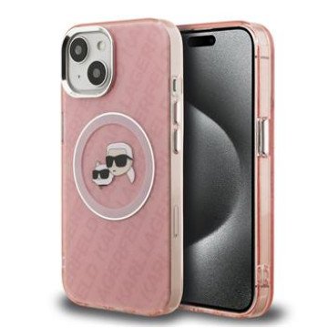 Karl Lagerfeld IML K&CH Heads Repeated Logo MagSafe Case for iPhone 15 Pink