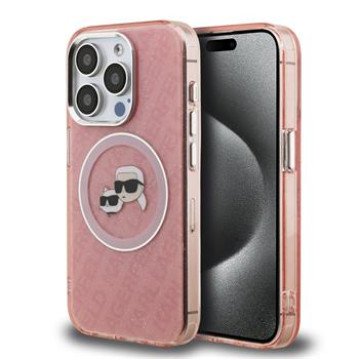 Karl Lagerfeld IML K&CH Heads Repeated Logo MagSafe Case for iPhone 15 Pro Max Pink