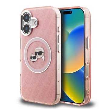 Karl Lagerfeld IML K&CH Heads Repeated Logo MagSafe Case for iPhone 16 Pink