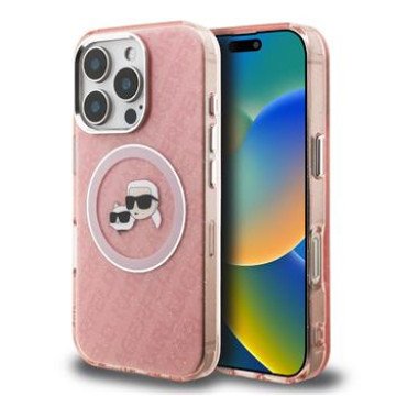 Karl Lagerfeld IML K&CH Heads Repeated Logo MagSafe Case for iPhone 16 Pro Max Pink