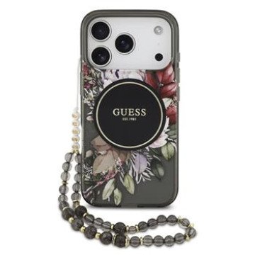Guess IML Flowers Strap MagSafe Case for iPhone 17 Pro Black