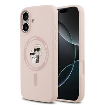 Karl Lagerfeld Liquid Silicone Karl and Choupette MagSafe Case for iPhone 17 Pink