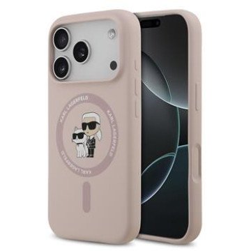 Karl Lagerfeld Liquid Silicone Karl and Choupette MagSafe Case for iPhone 17 Pro Pink