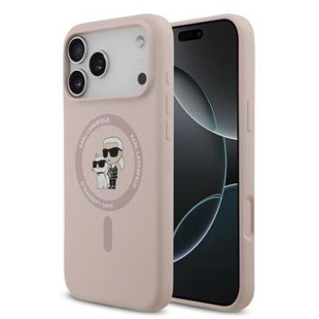 Karl Lagerfeld Liquid Silicone Karl and Choupette MagSafe Case for iPhone 17 Pro Max Pink