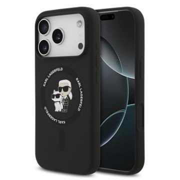 Karl Lagerfeld Liquid Silicone Karl and Choupette MagSafe Case for iPhone 17 Pro Max Black