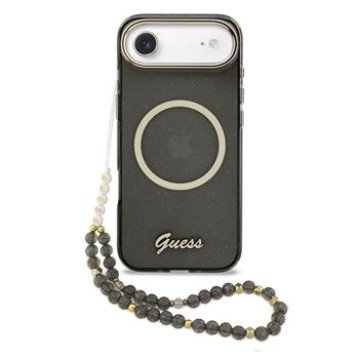 Guess IML Glitter Script Strap MagSafe Case for iPhone Air Black
