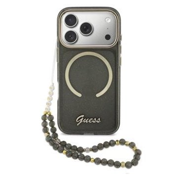 Guess IML Glitter Script Strap MagSafe Case for iPhone 17 Pro Black