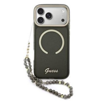 Guess IML Glitter Script Strap MagSafe Case for iPhone 17 Pro Max Black
