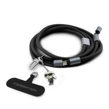 Karl Lagerfeld Ikonik Charm Strap with Integrated Charging Cable USB-C/USB-C Black Karl Lagerfeld Ikonik Charm Strap with Integrated Charging Cable USB-C/USB-C Black