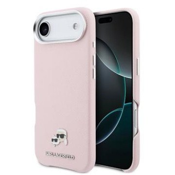 Karl Lagerfeld PU Karl and Choupette Heads Pins MagSafe Case for iPhone Air Pink