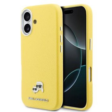 Karl Lagerfeld PU Karl and Choupette Heads Pins MagSafe Case for iPhone 17 Yellow