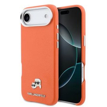 Karl Lagerfeld PU Karl and Choupette Heads Pins MagSafe Case for iPhone Air Orange