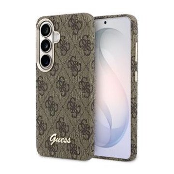 Guess PU 4G Script Metal Logo Magnetic Case for Samsung Galaxy S26 Brown