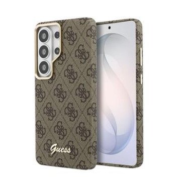 Guess PU 4G Script Metal Logo Magnetic Case for Samsung Galaxy S26 Ultra Brown