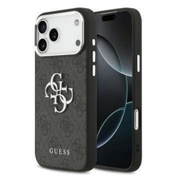 Guess PU 4G Metal Logo Case for iPhone 17 Pro Max Silver Black