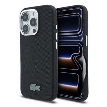 Lacoste PVC Iconic Petit Pique Metal Logo MagSafe Case for iPhone 16 Pro Black