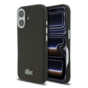 Lacoste PVC Iconic Petit Pique Metal Logo MagSafe Case for iPhone 16 Black